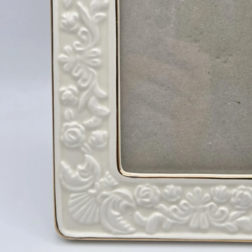 Vintage 80s Philip Whitney 5 x 3 1/2 Porcelain Frame With 22 Karat Gold Accents